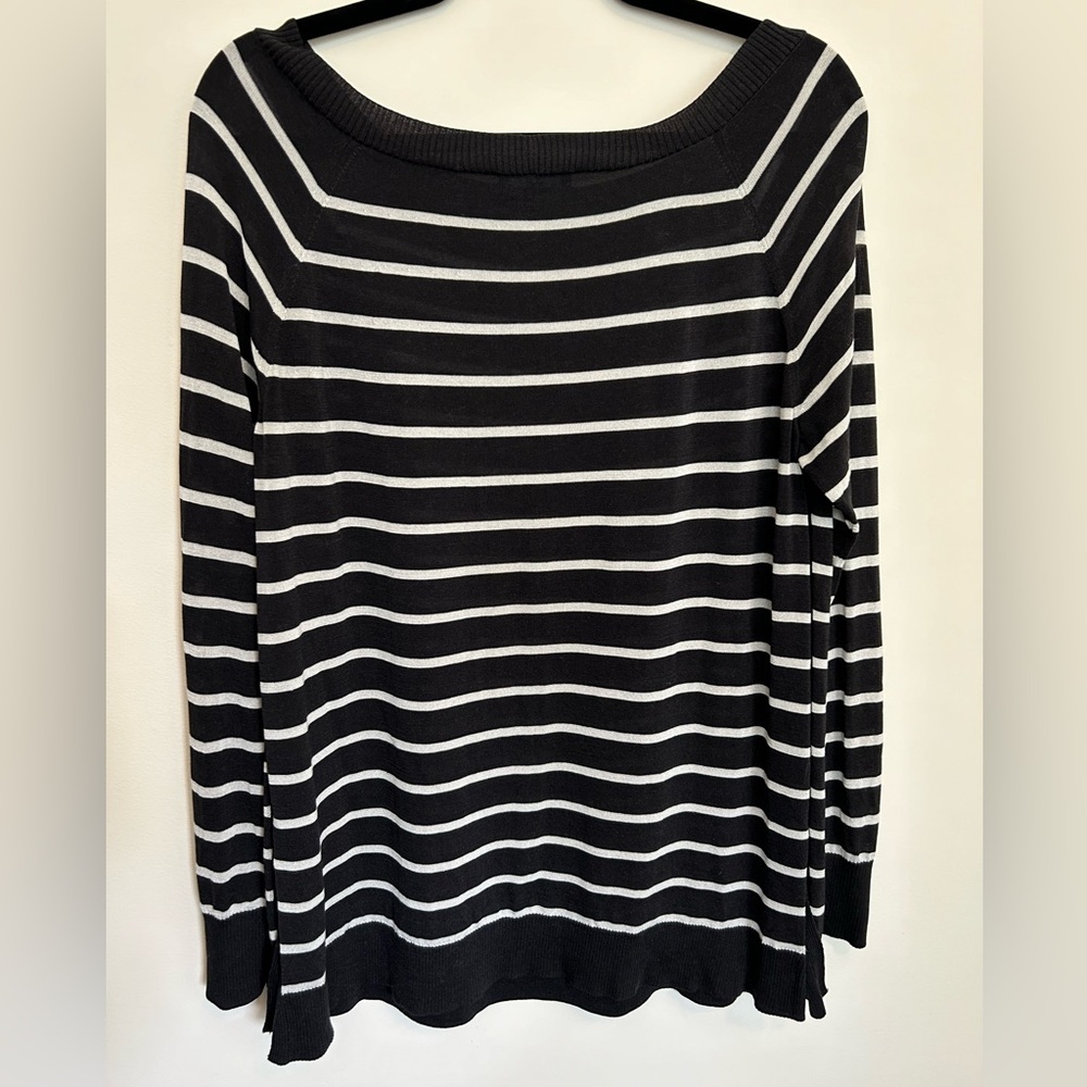 LAFAYETTE 148 New York Stripe Raglan Sweater - Black & “Ash” color - size L - Picture 4 of 15